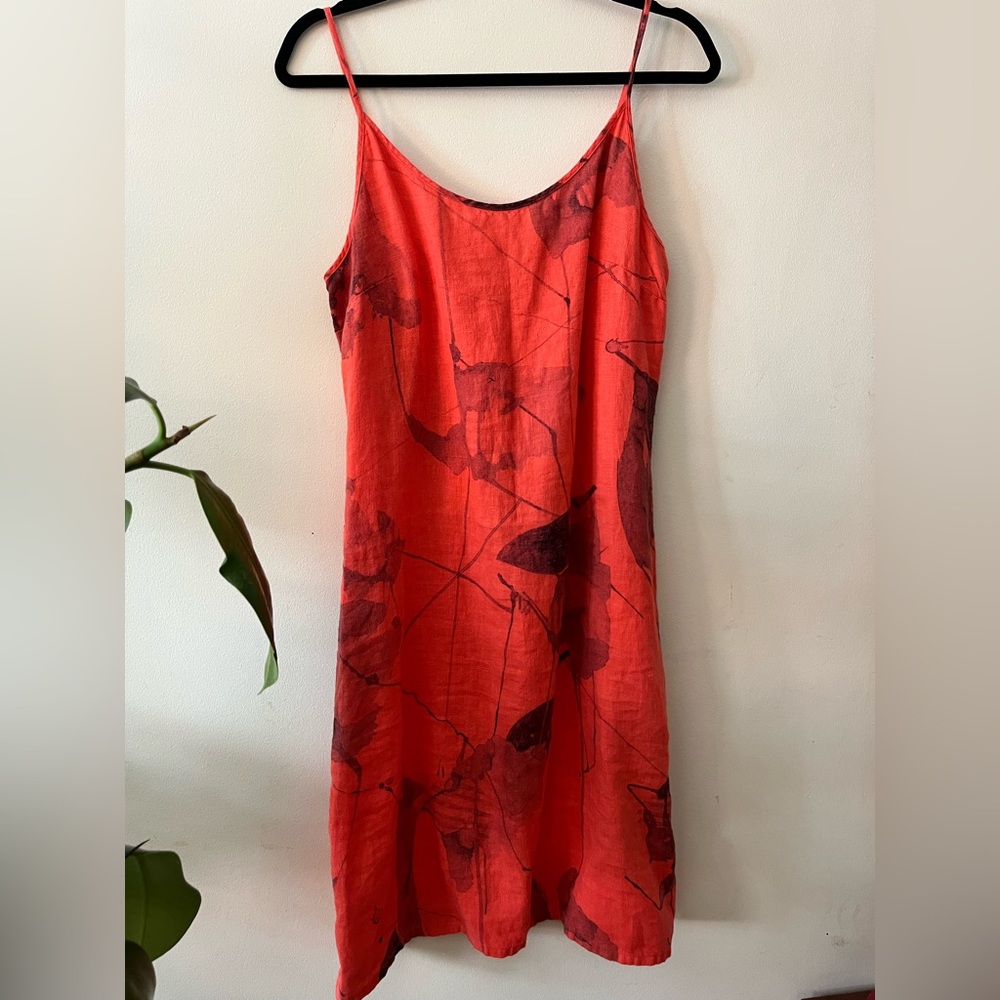 Coral linen Grizas midi dress